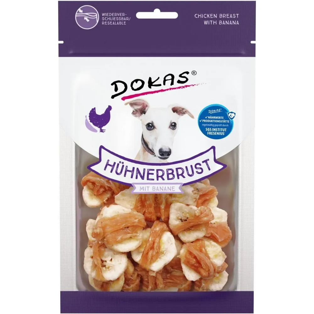 Dokas Tørret kyllingebryst med banan 70 g - naturlige hundesnacks
